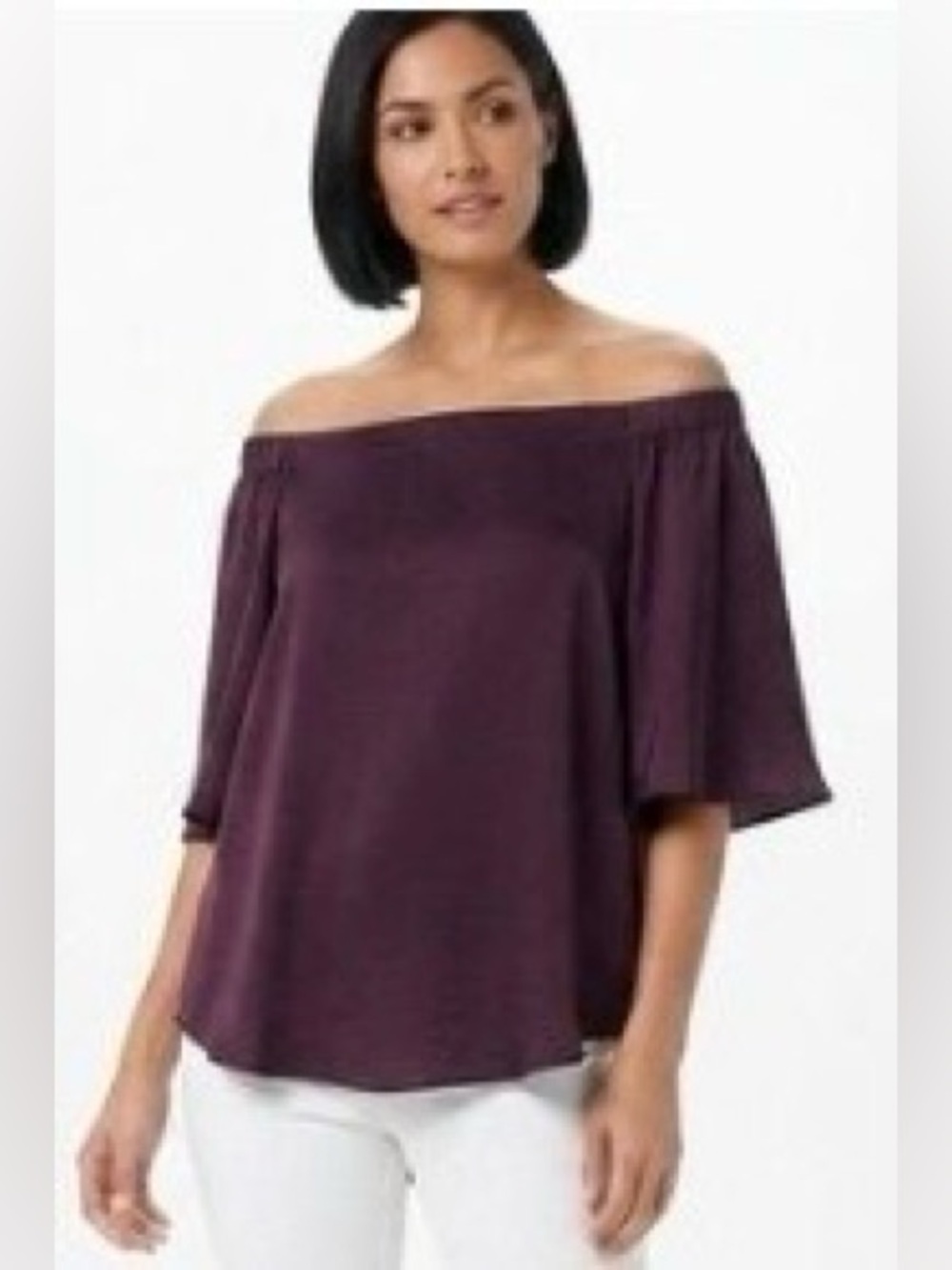 Jennifer Lopez Wine Off-Shoulder Satin Top sz S